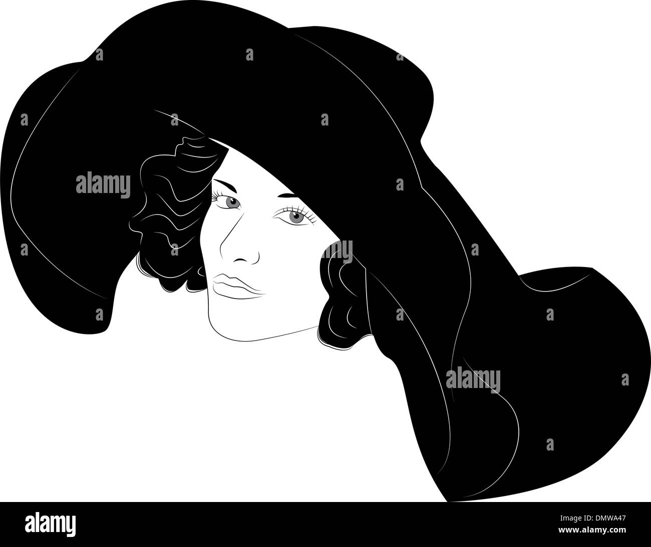 Femme à la mode dans les grandes hat Illustration de Vecteur