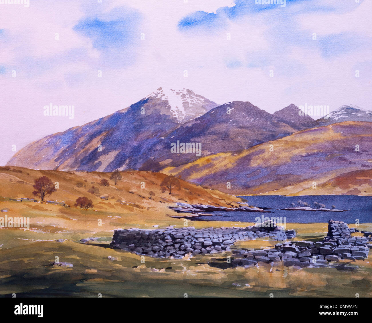 Le Loch Etive Highlands écossais Ecosse Paysage Peinture Aquarelle Banque D'Images