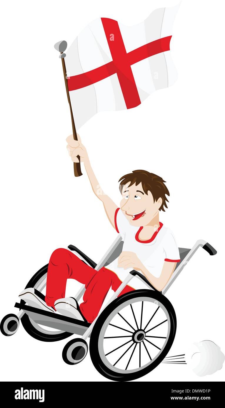 Fan de Sport Angleterre Supporter sur fauteuil roulant avec un drapeau Illustration de Vecteur