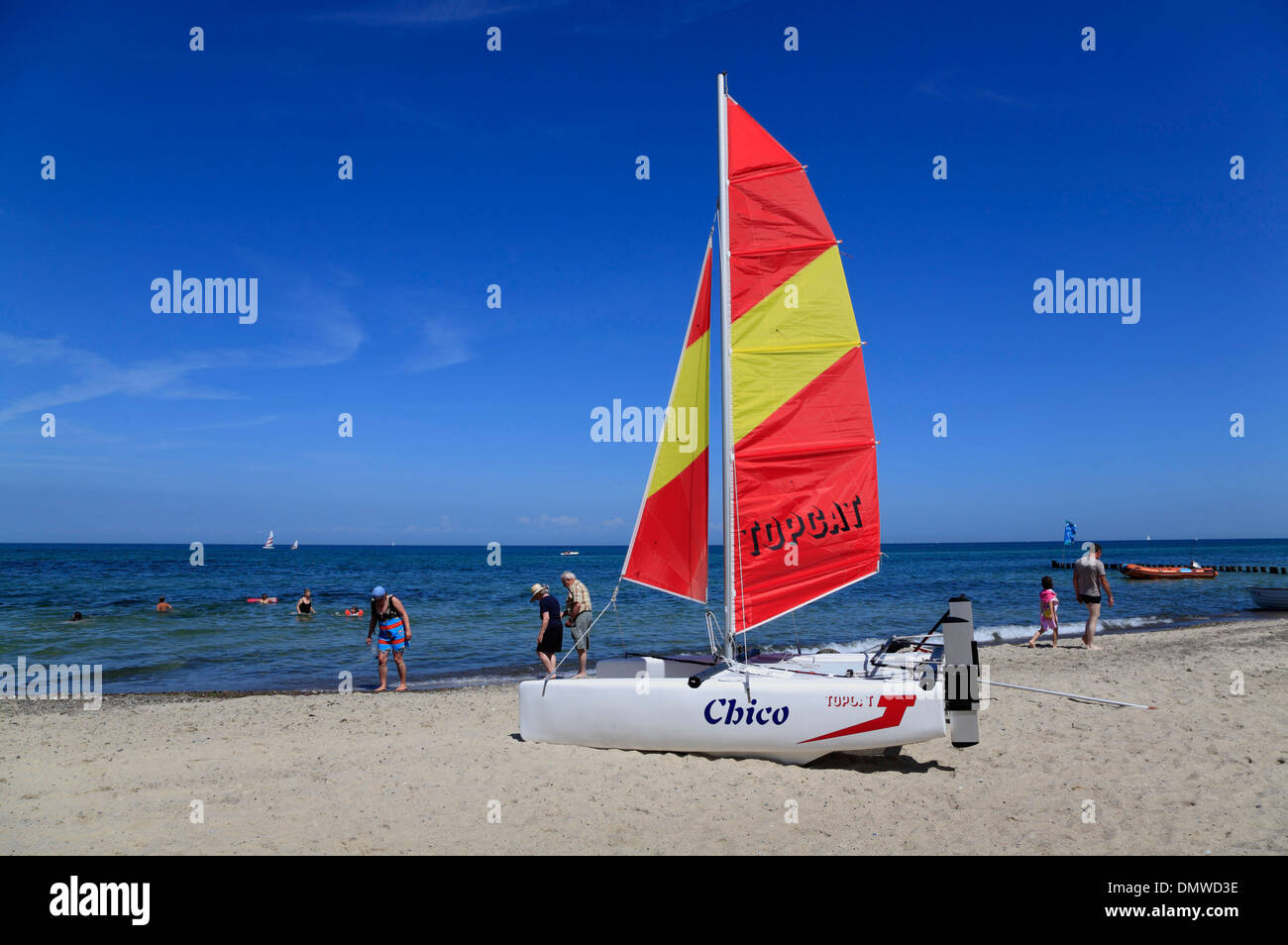 Kühlungsborn, Katamaran, sur la plage, de la mer Baltique Mecklembourg-Poméranie-Occidentale, Allemagne Banque D'Images