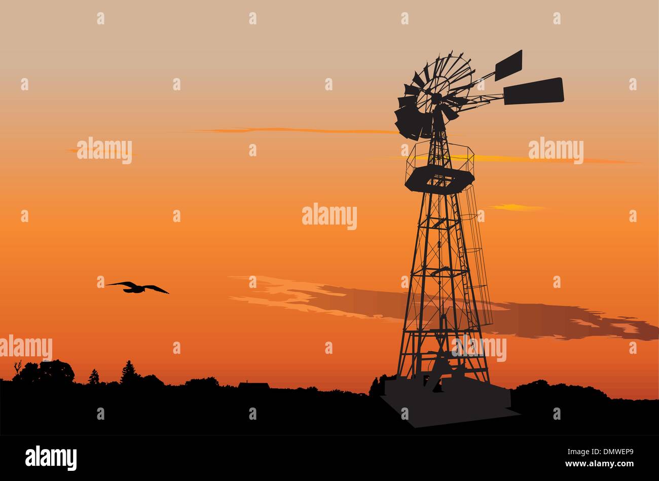 Vintage le pompage de l'eau moulin Illustration de Vecteur Vintage le pompage de l'eau moulin Illustration de Vecteur