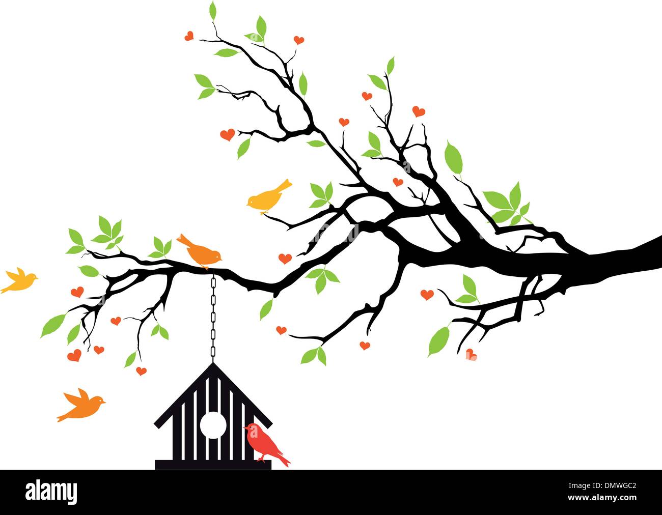 Maison d'oiseau sur l'arbre de printemps, vector Illustration de Vecteur