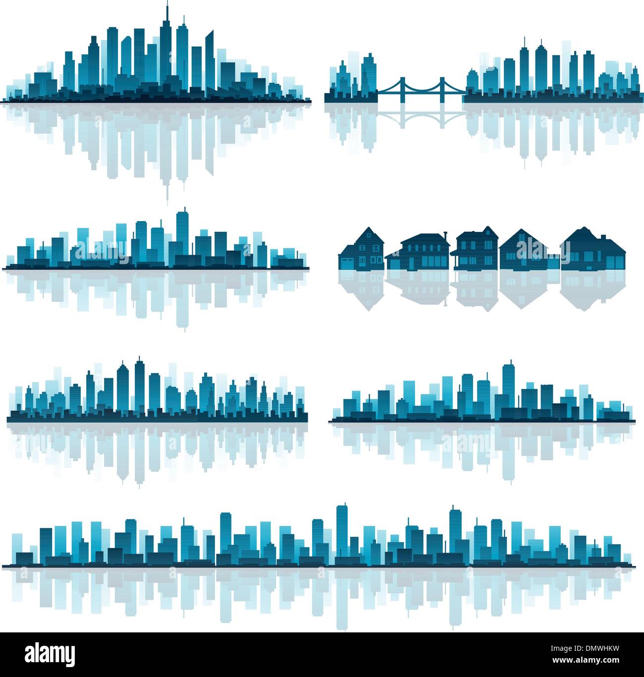 Ensemble de villes détaillées silhouette Illustration de Vecteur