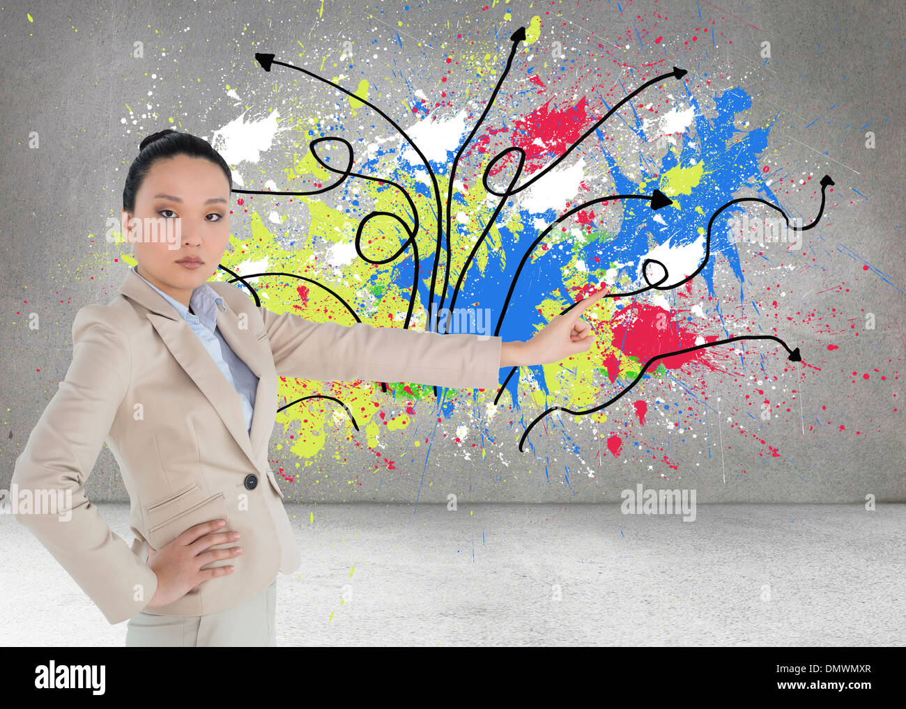 Composite image of businesswoman pointing Banque D'Images