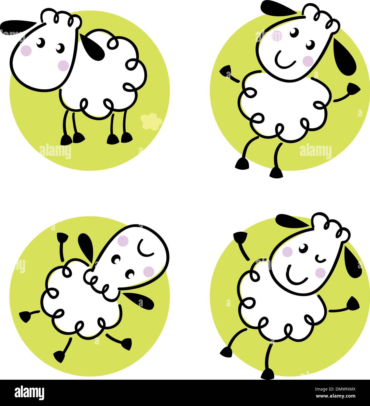 Doodle mignon jeu de moutons isolated on white Illustration de Vecteur