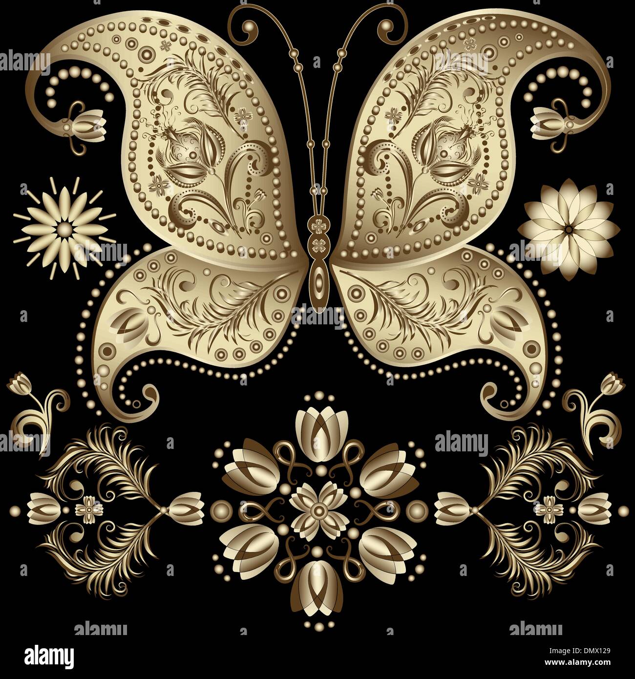 Gold vintage butterfly Illustration de Vecteur