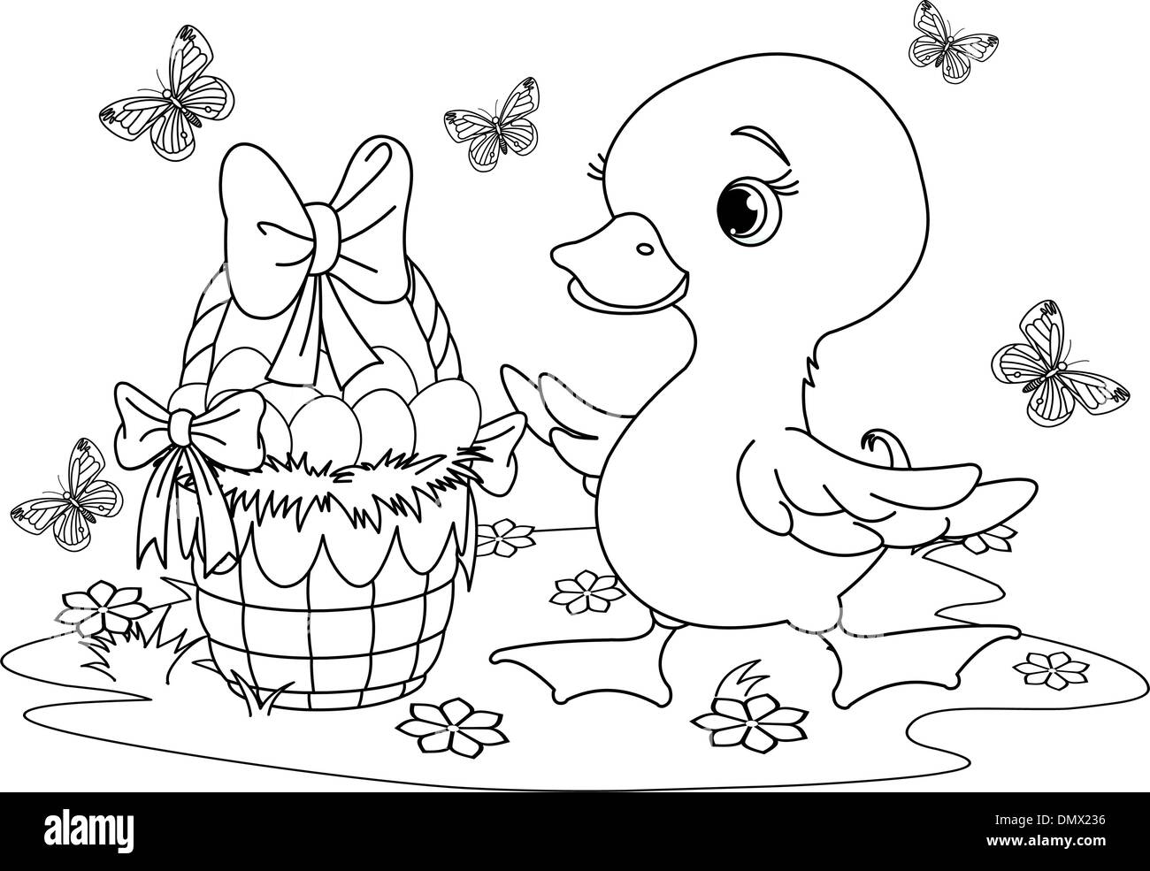 Petit Canard de Pâques. Coloriage Illustration de Vecteur