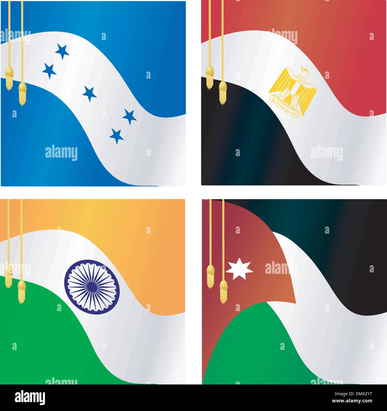 Collection d'illustrations vectorielles de drapeaux de l'Inde, l'Égypte, Jo Illustration de Vecteur