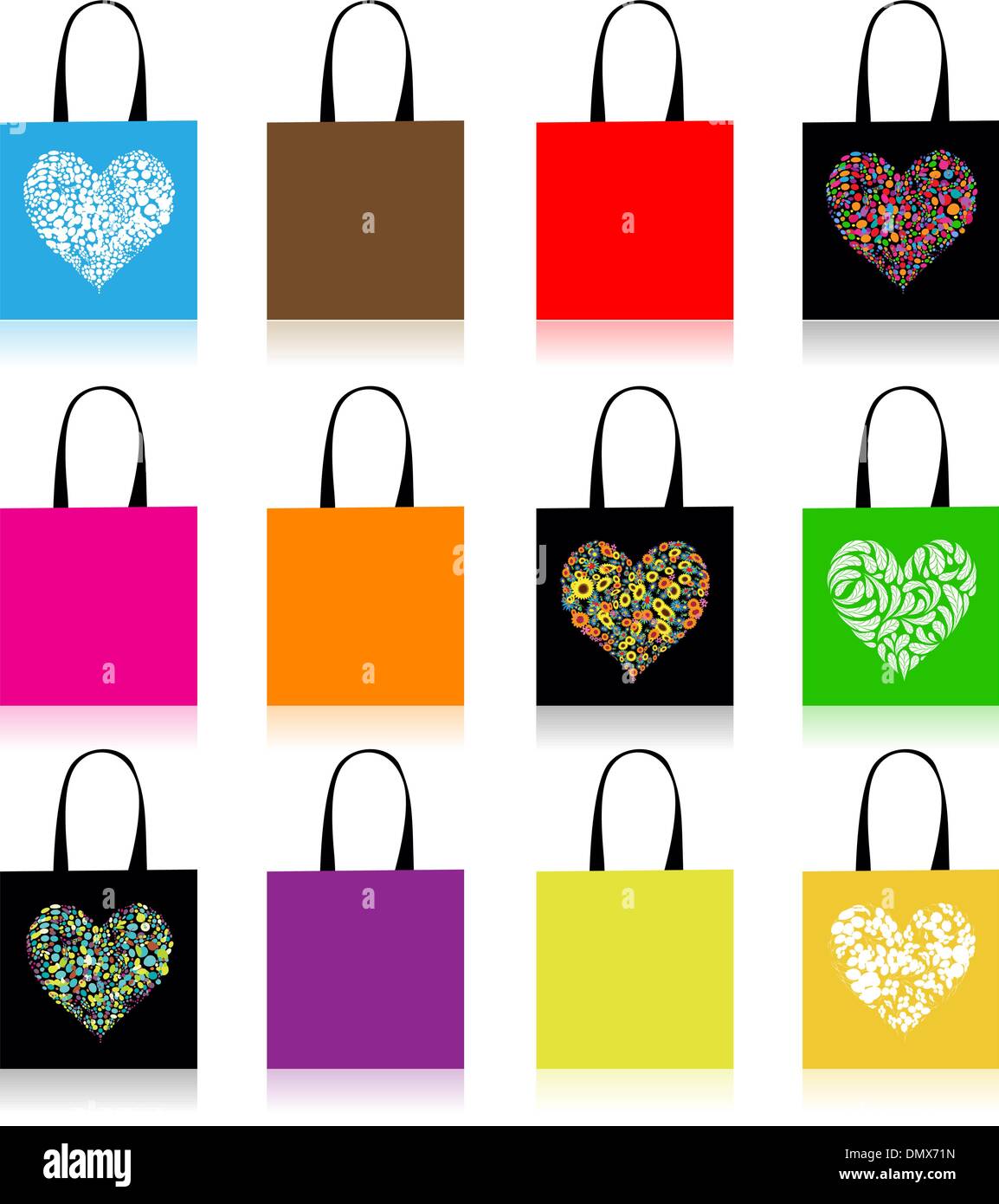 Sacs shopping, design en forme de coeur floral Illustration de Vecteur