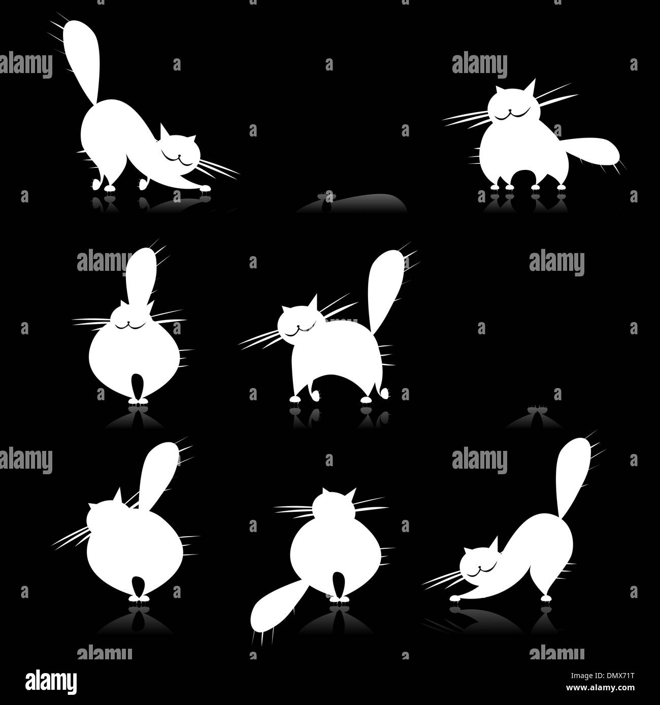 Graisse blanche Funny cats silhouettes pour votre conception Illustration de Vecteur