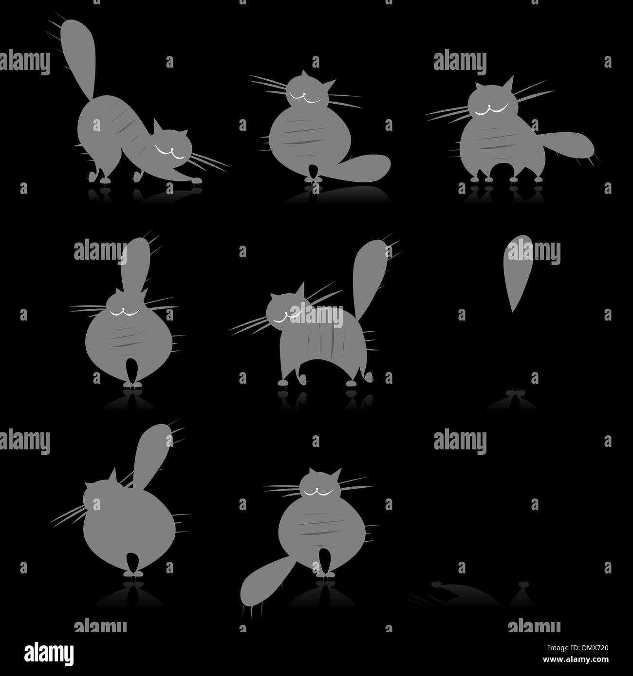 Funny gros chats silhouettes gris pour votre conception Illustration de Vecteur