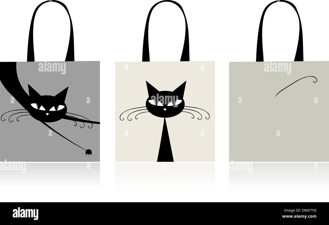 Black cats gracieuse, conception de sacs de magasinage Illustration de Vecteur