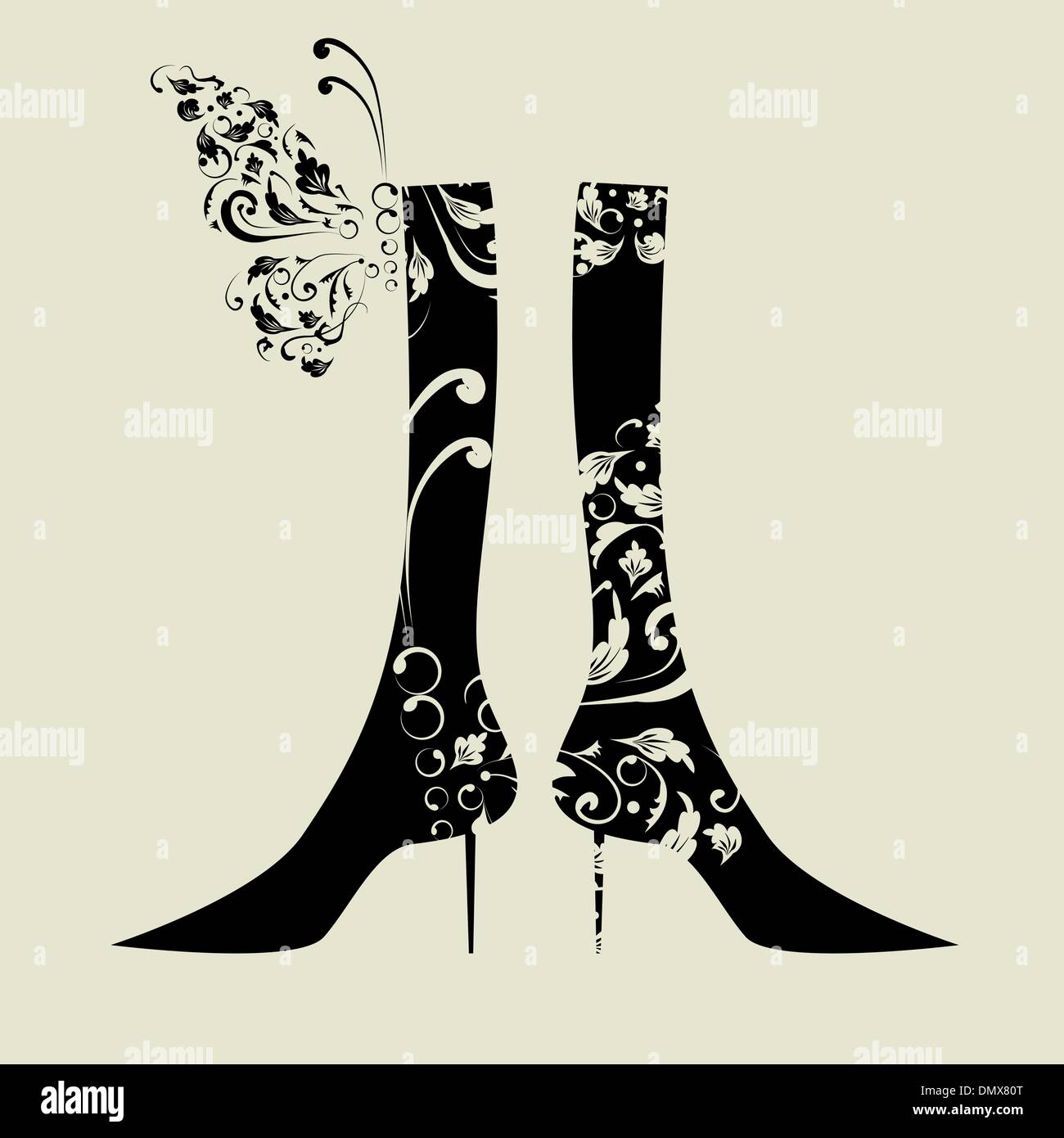 Dessin de mode de femmes bottes avec ornement floral Illustration de Vecteur