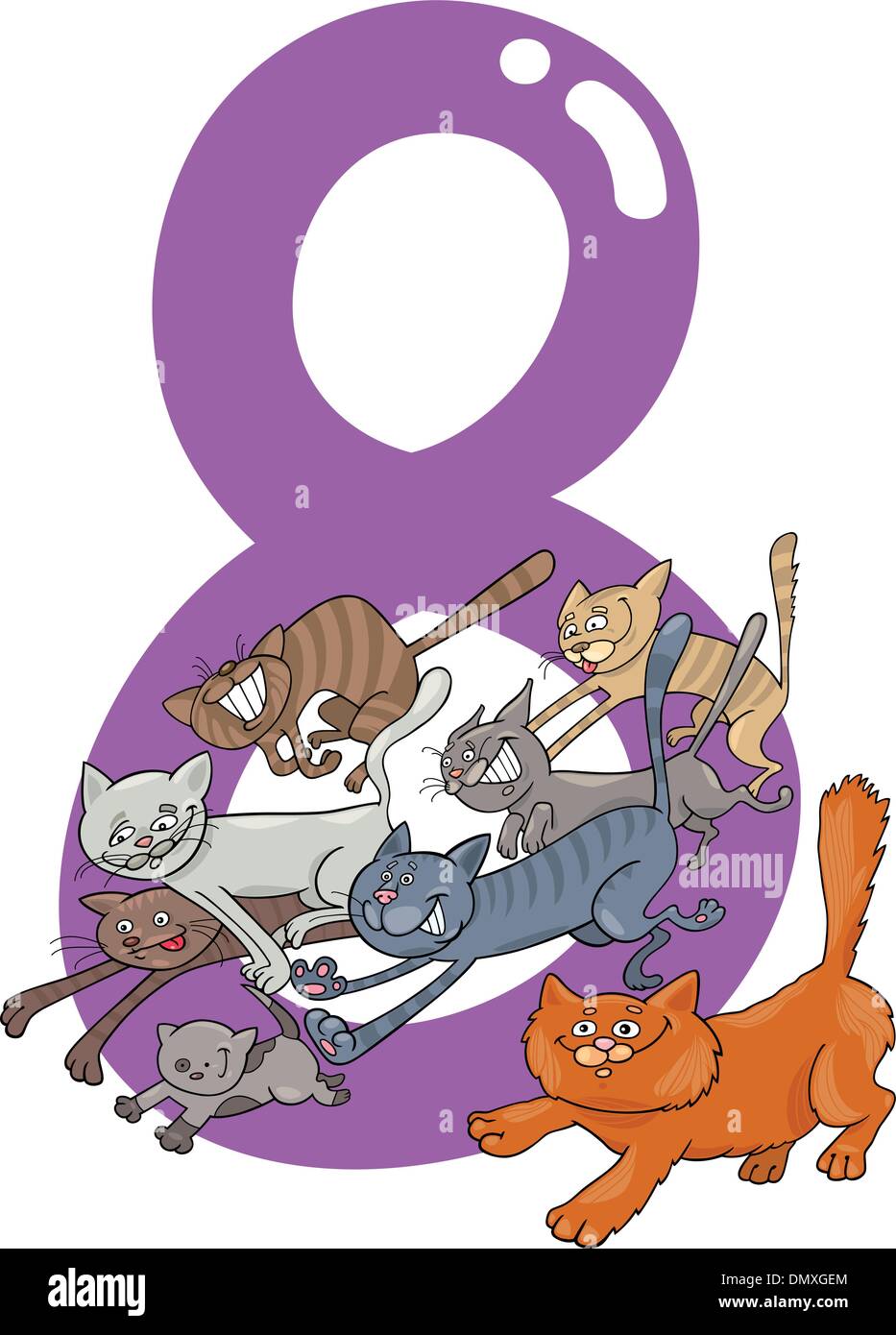 Numéro 8 et 8 Chats Illustration de Vecteur