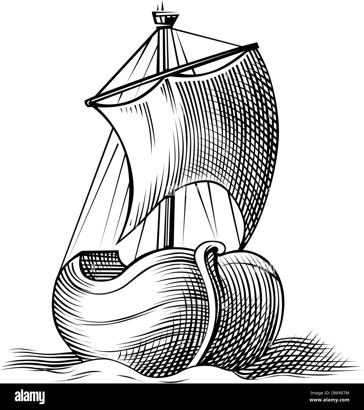 L'icône du bateau dans le vector gravure Illustration de Vecteur