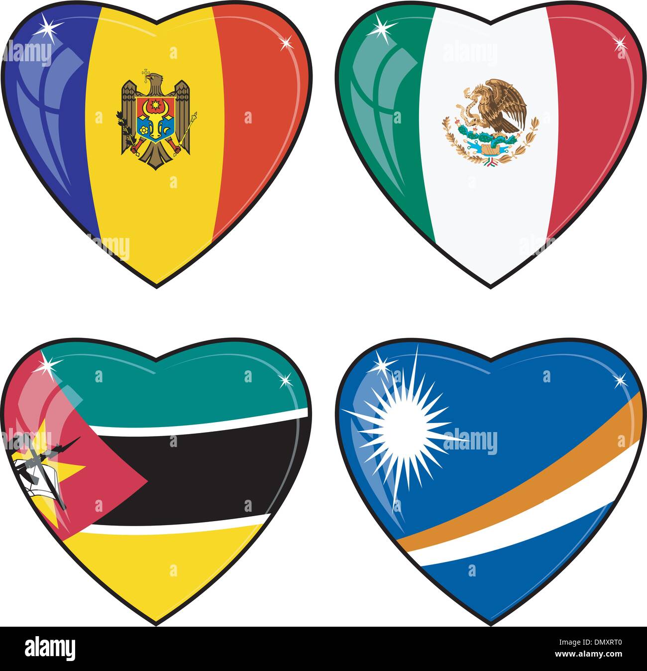 Ensemble d'images vectorielles des coeurs avec les drapeaux de l'Île Marshall Illustration de Vecteur
