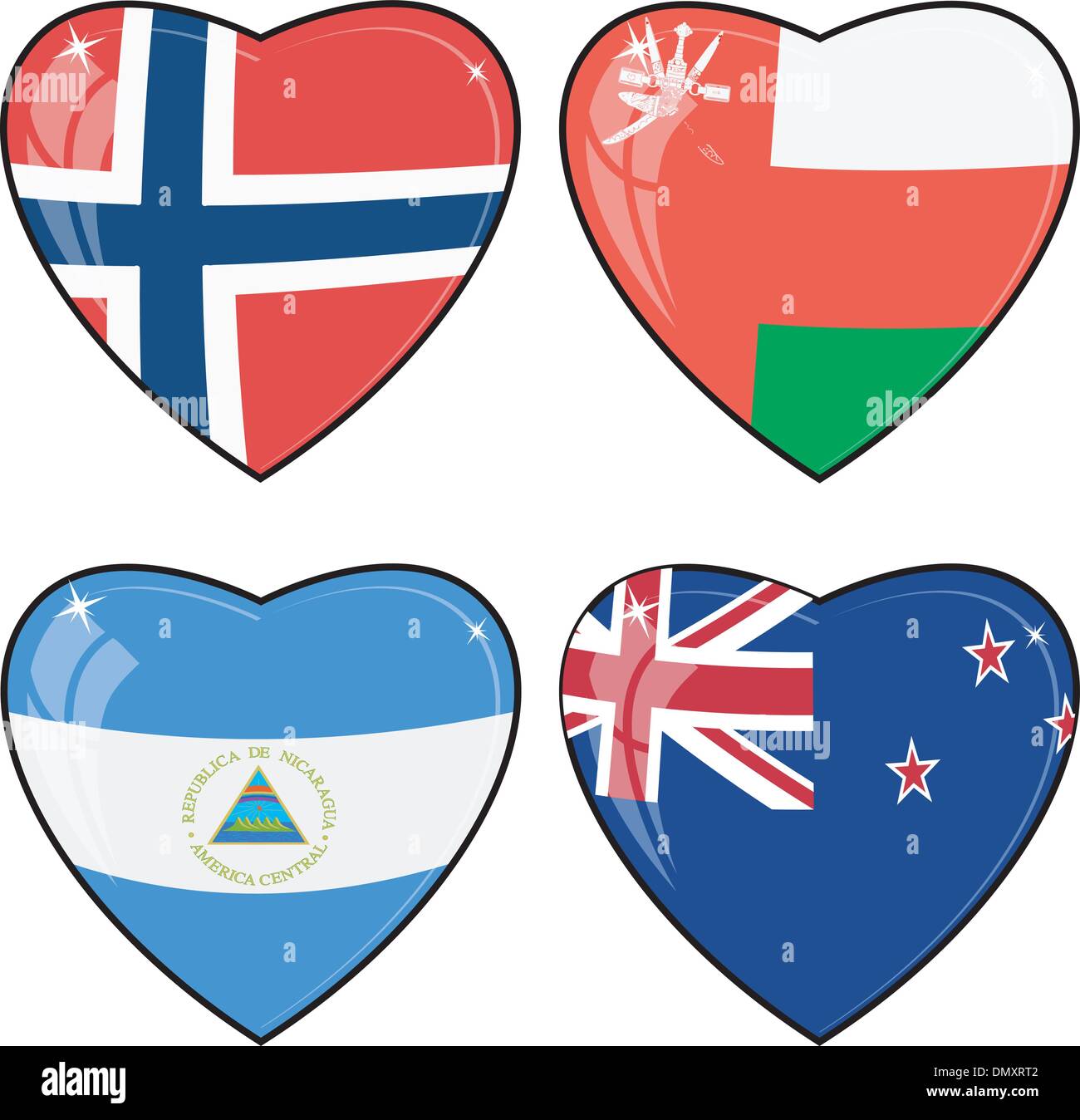 Ensemble d'images vectorielles des coeurs avec les drapeaux de la Norvège, des Illustration de Vecteur