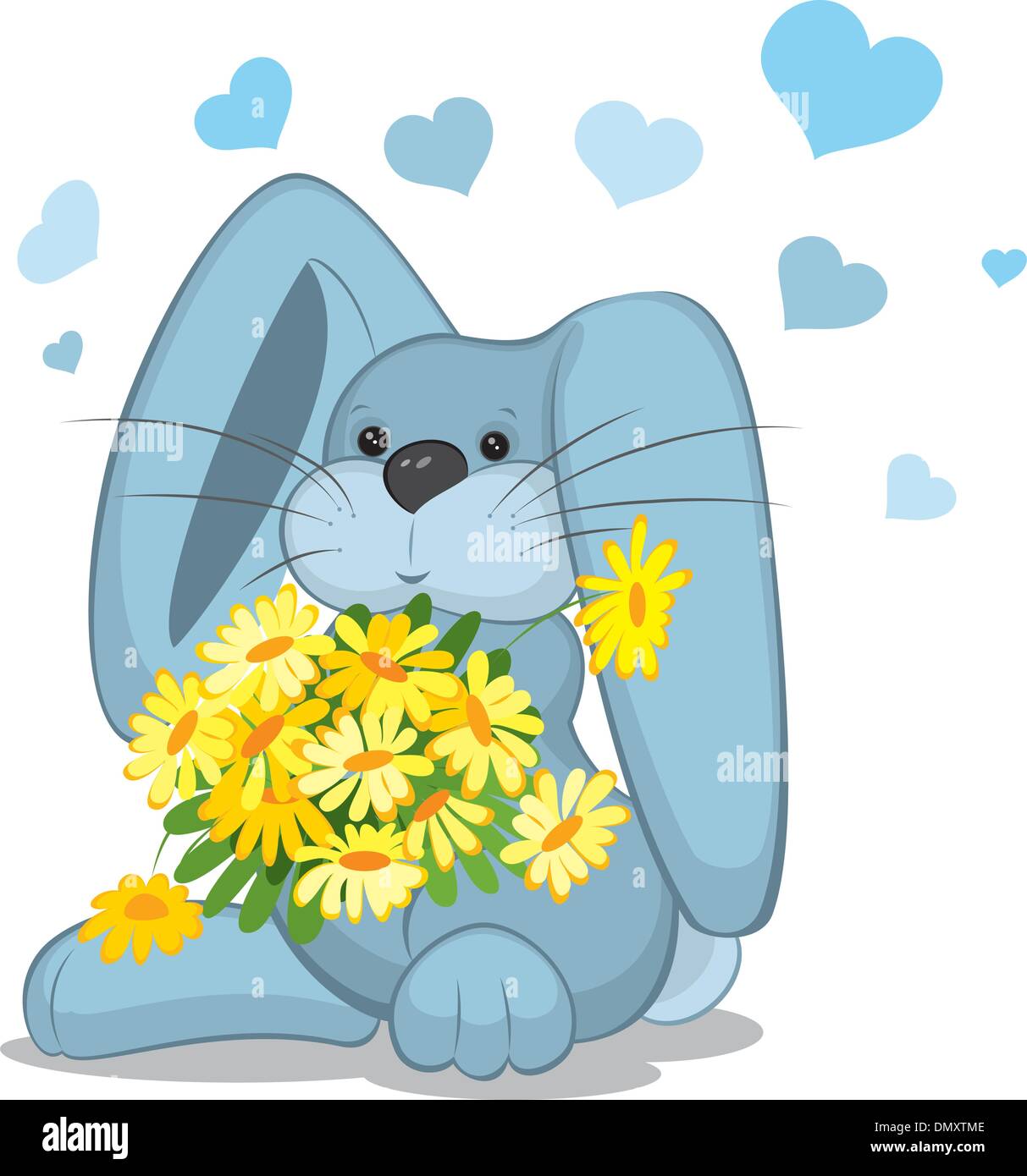 Lapin bleu avec fleurs Daisy Illustration de Vecteur