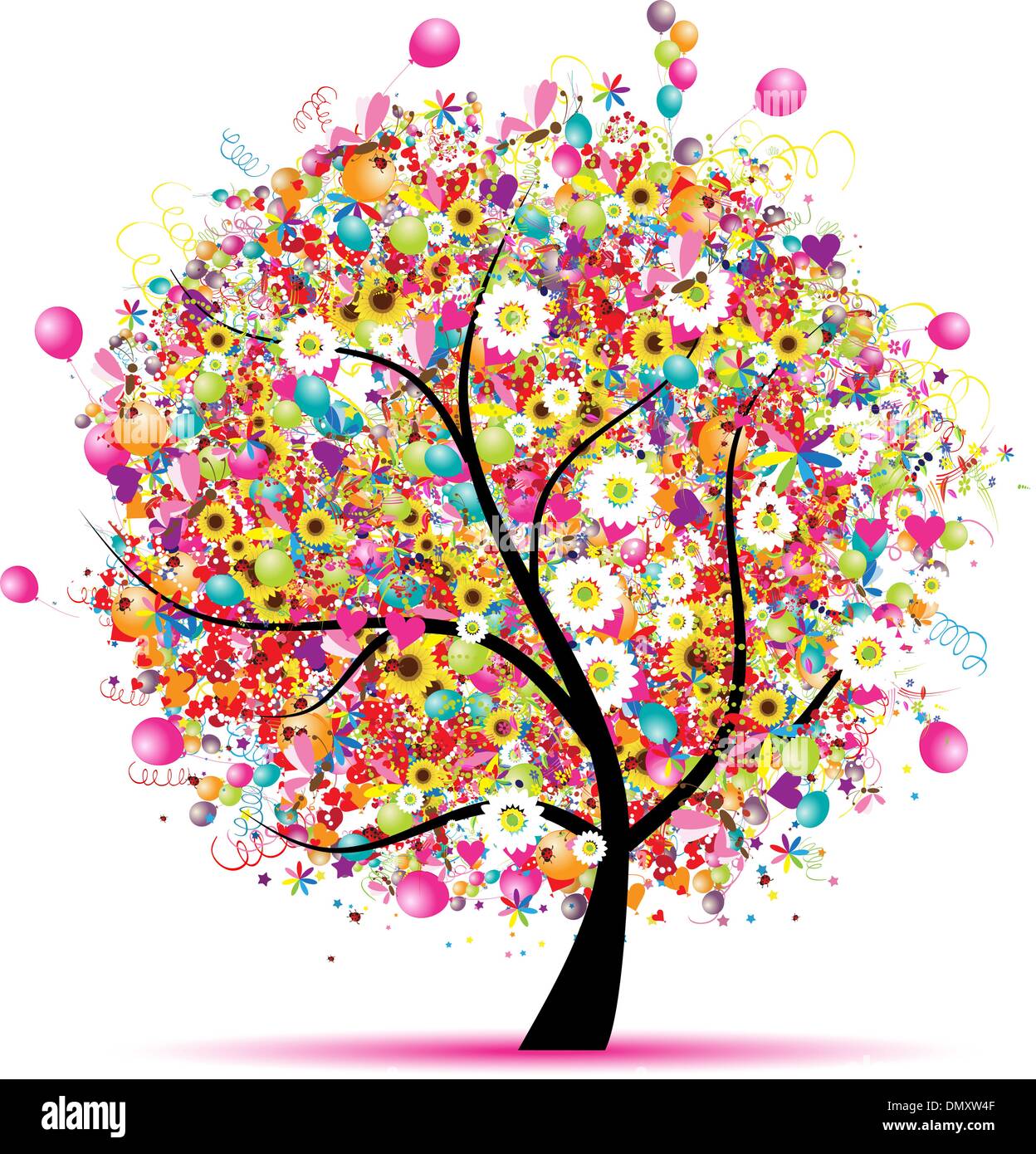 Bonnes vacances, drôle tree with balloons Illustration de Vecteur