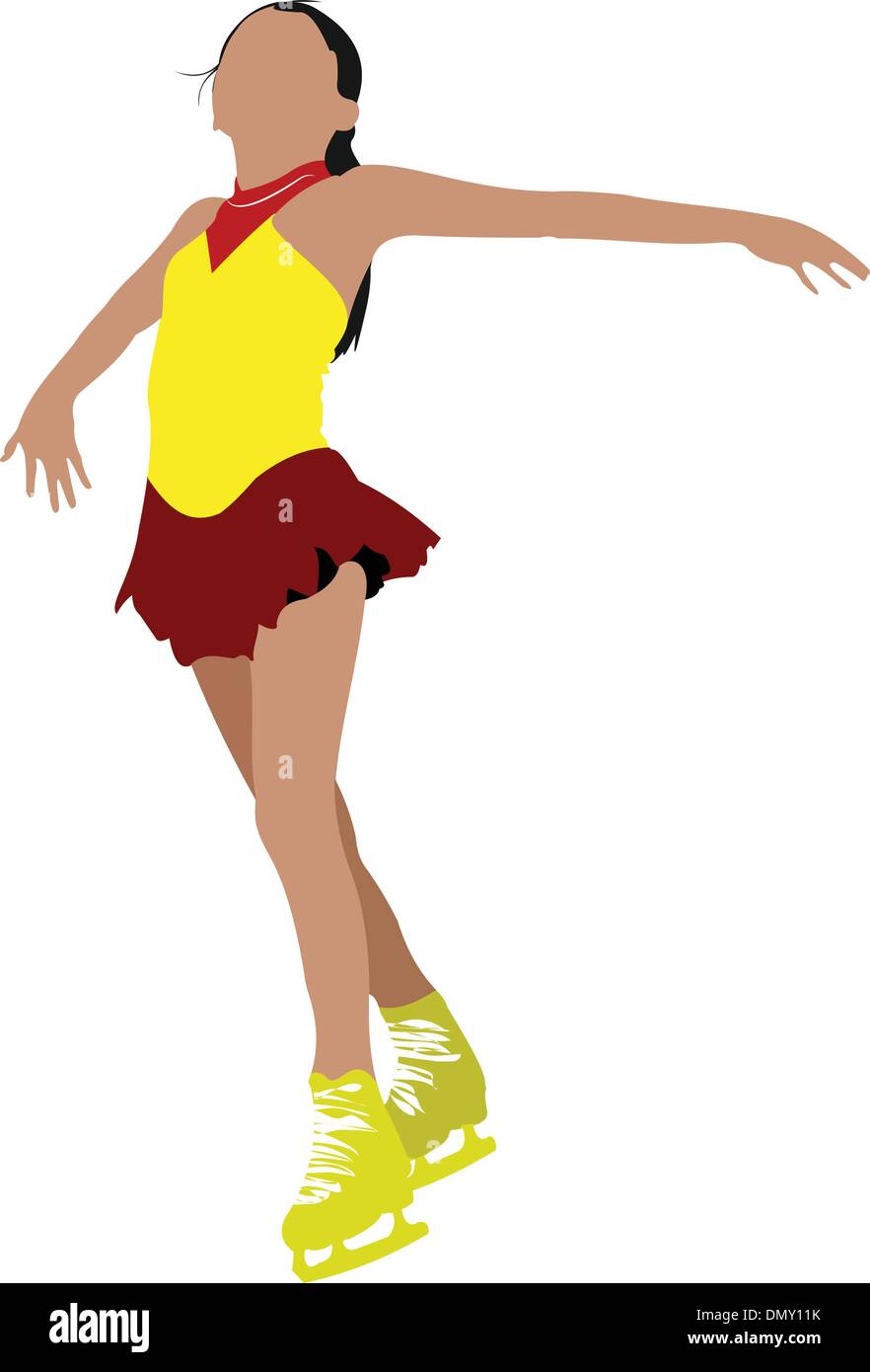 Femme de couleur de patinage artistique d'ossature. Vector illustration Illustration de Vecteur