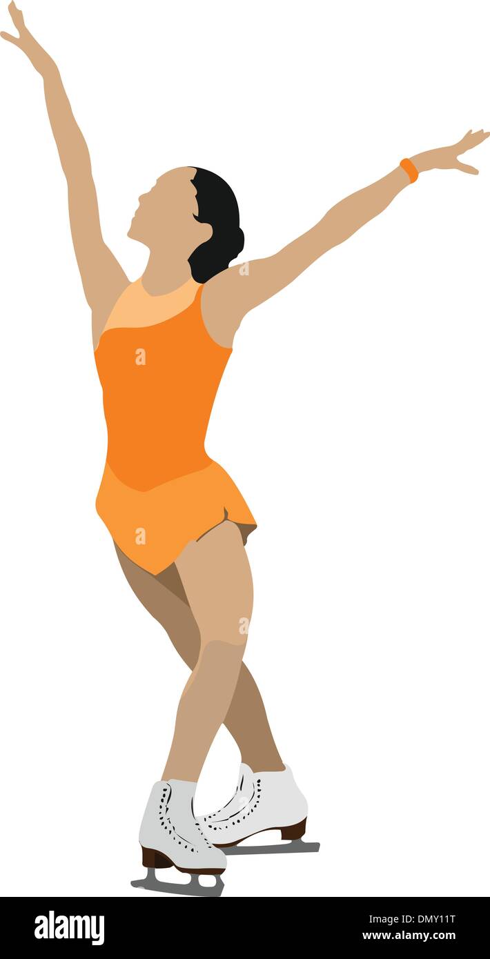 Femme de couleur de patinage artistique d'ossature. Vector illustration Illustration de Vecteur