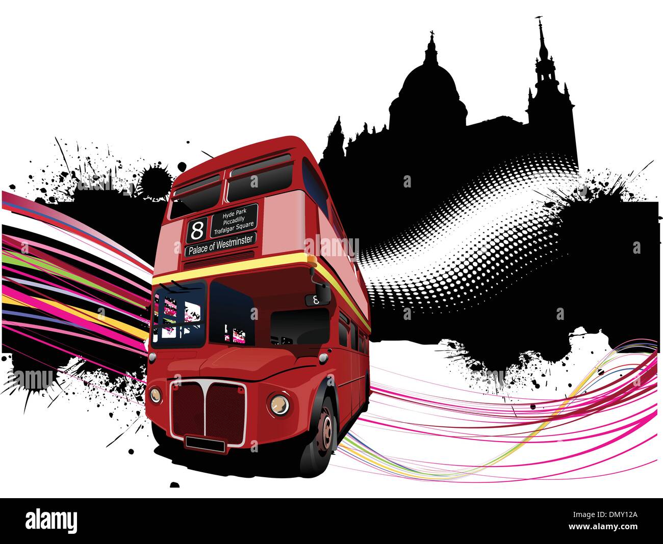 Grunge Londres images avec double decker bus rouge image. Vector illustration Illustration de Vecteur