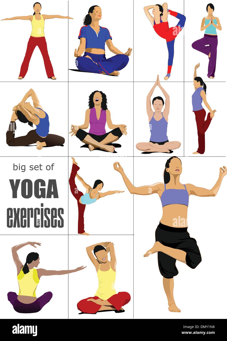 Grand ensemble d'exercices de Yoga - vector poster Illustration de Vecteur