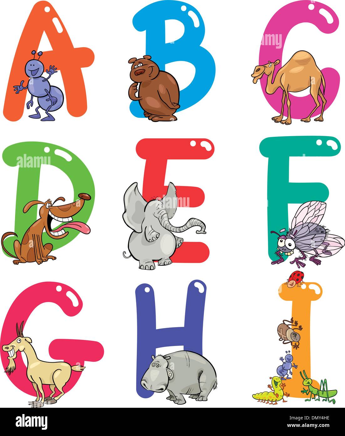 Alphabet Cartoon avec des animaux Illustration de Vecteur