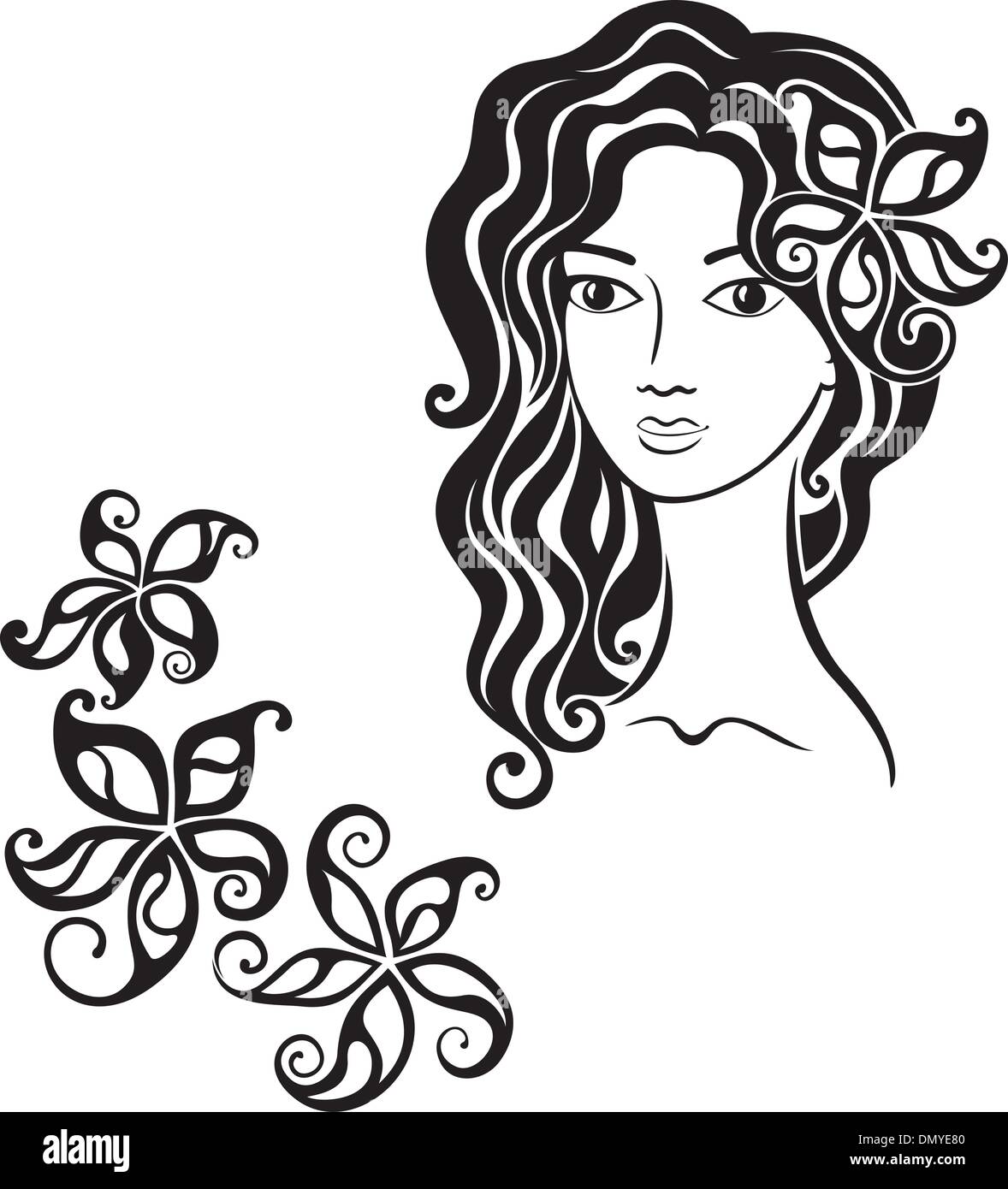 Beautiful Girl with flower in her hair Illustration de Vecteur