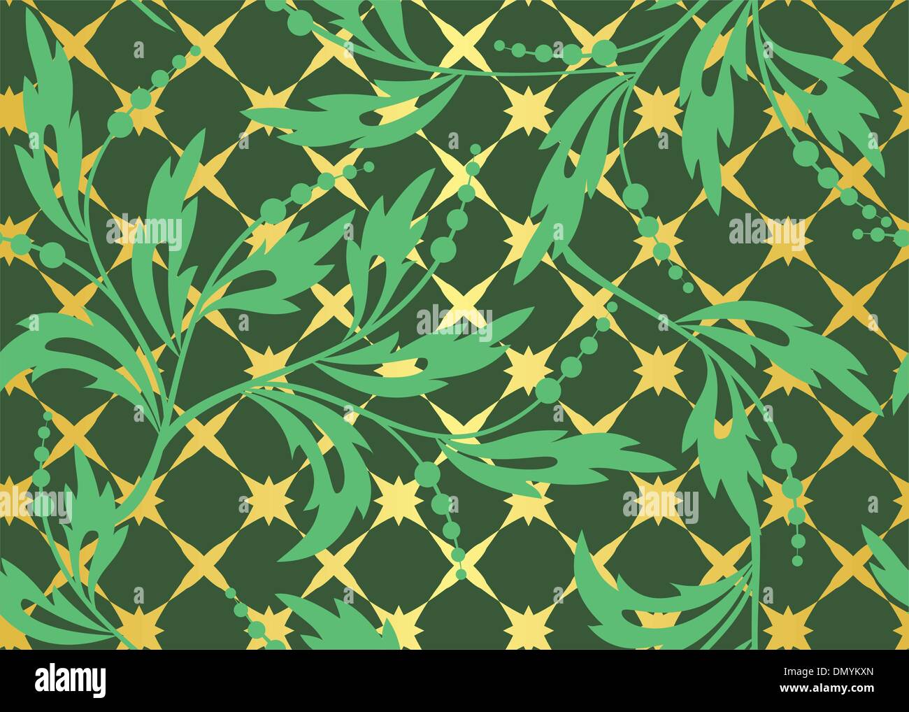 Seamless vector pattern vert foncé avec remplages d'or Illustration de Vecteur