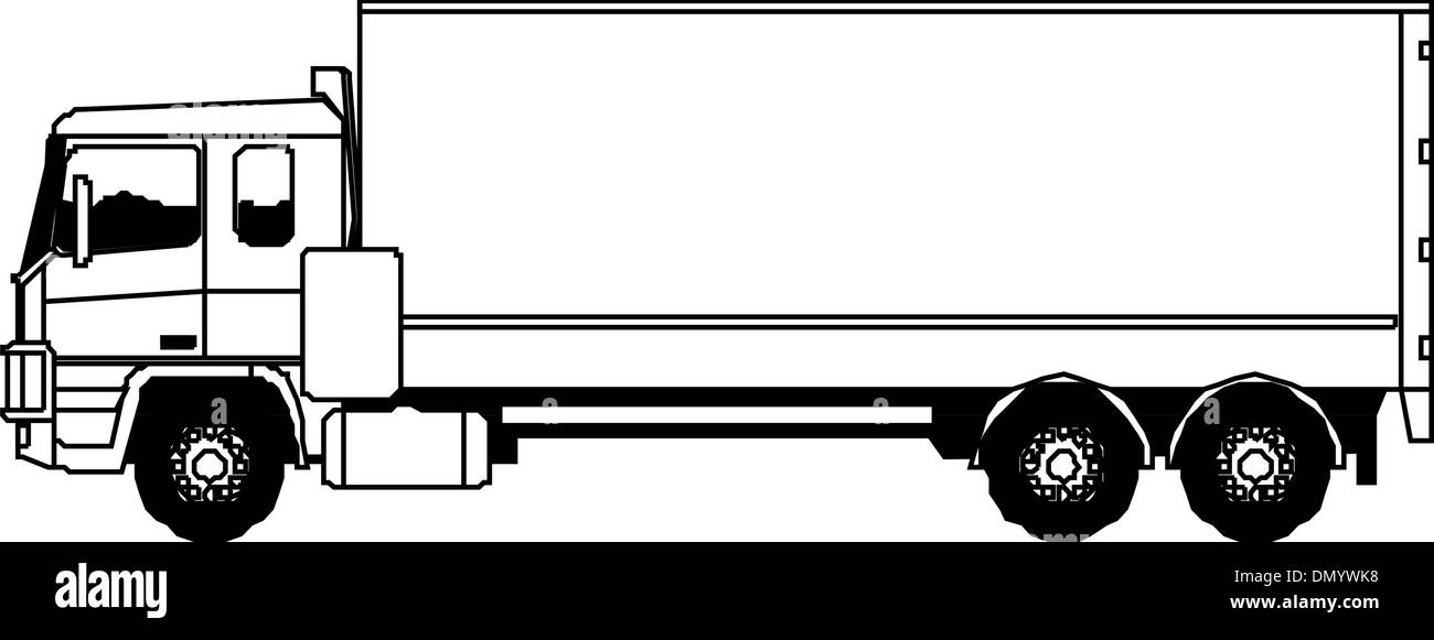 Camion semi remorque dessin Banque d'images noir et blanc - Alamy