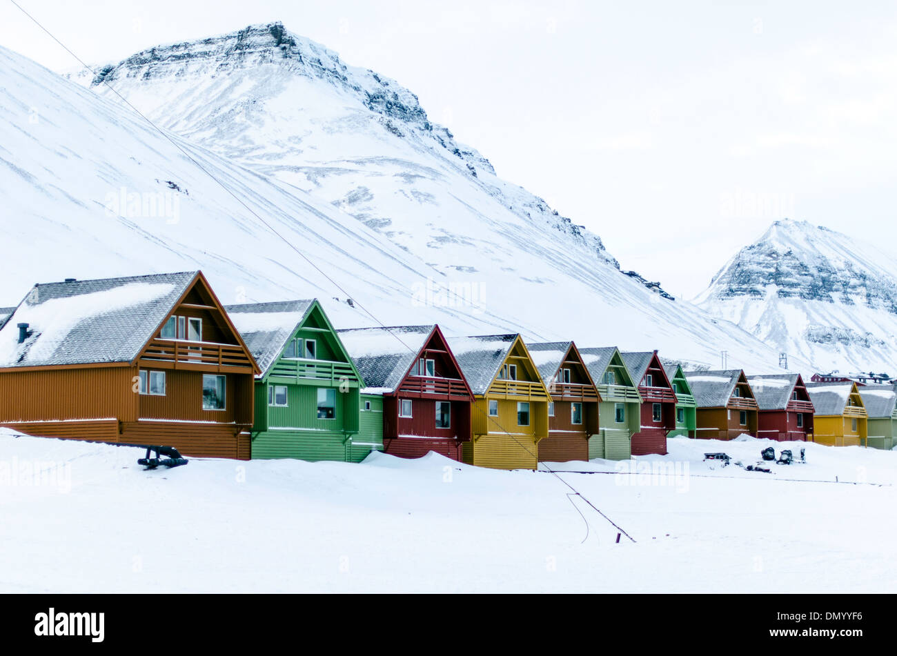 Maisons à Longyearbyen Svalbard Spitzberg Norvège Scandinavie Banque D'Images