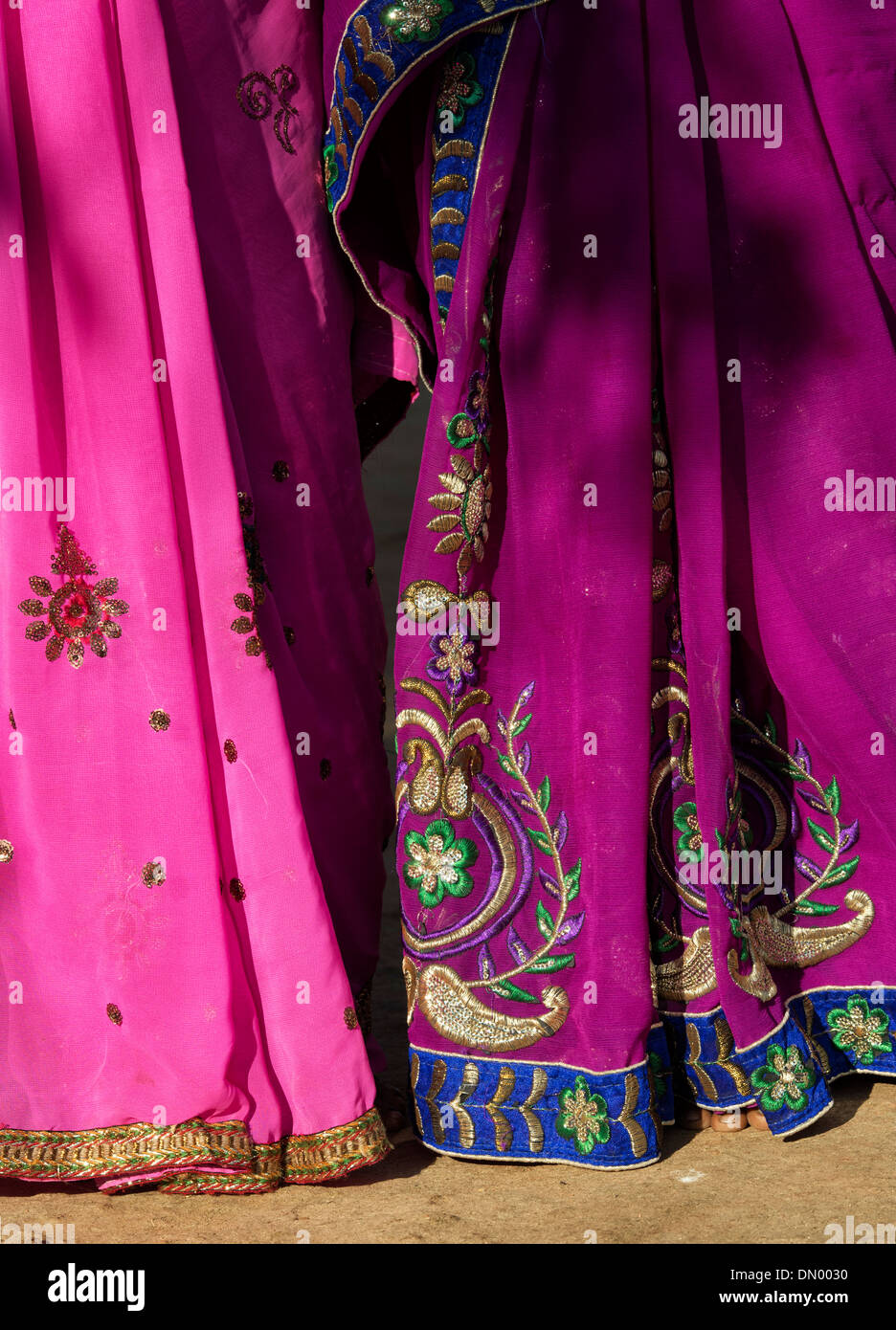 Les femmes indiennes portent le sari coloré. L'Andhra Pradesh, Inde Banque D'Images