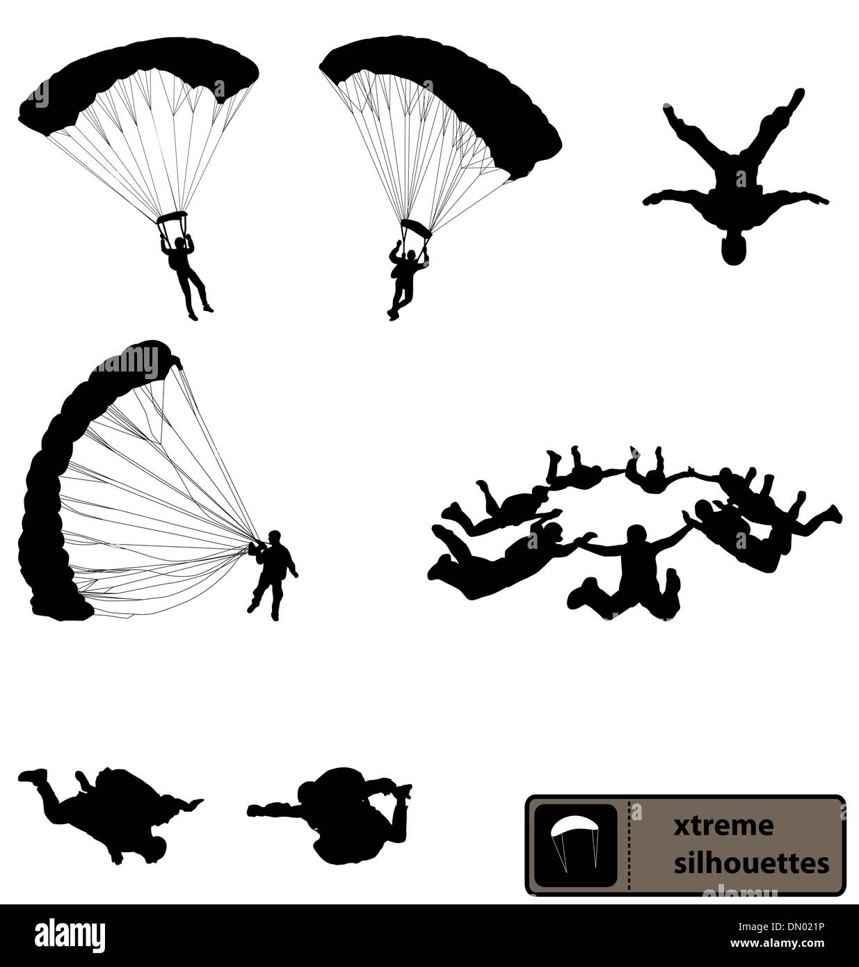 Skydiving silhouettes collection Illustration de Vecteur