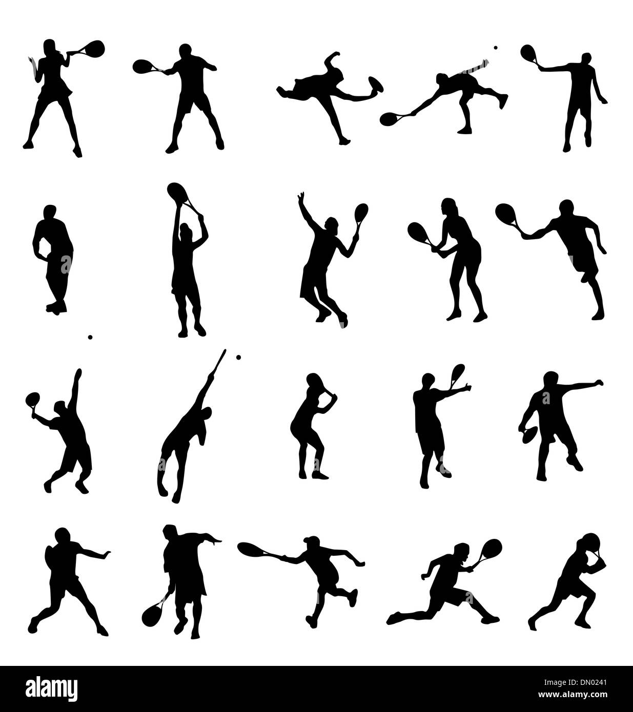 Jeu de silhouettes de tennis Illustration de Vecteur