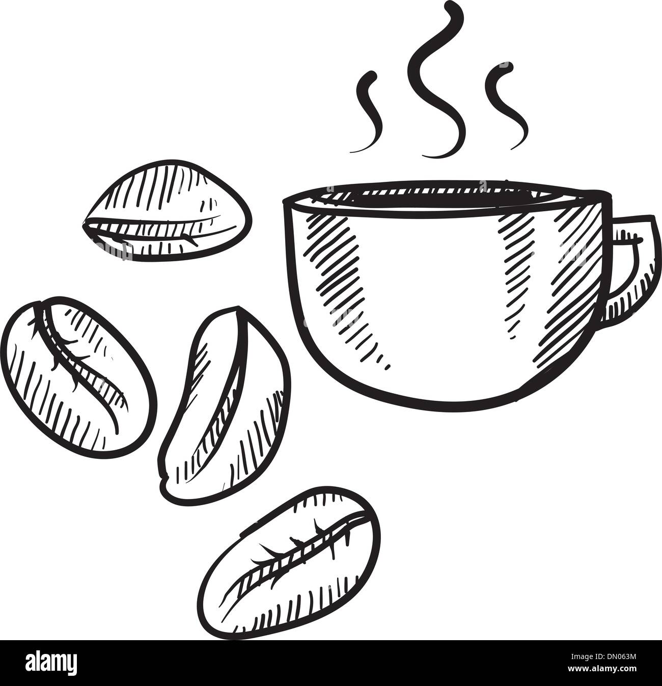 Tasse à café et croquis haricots Illustration de Vecteur