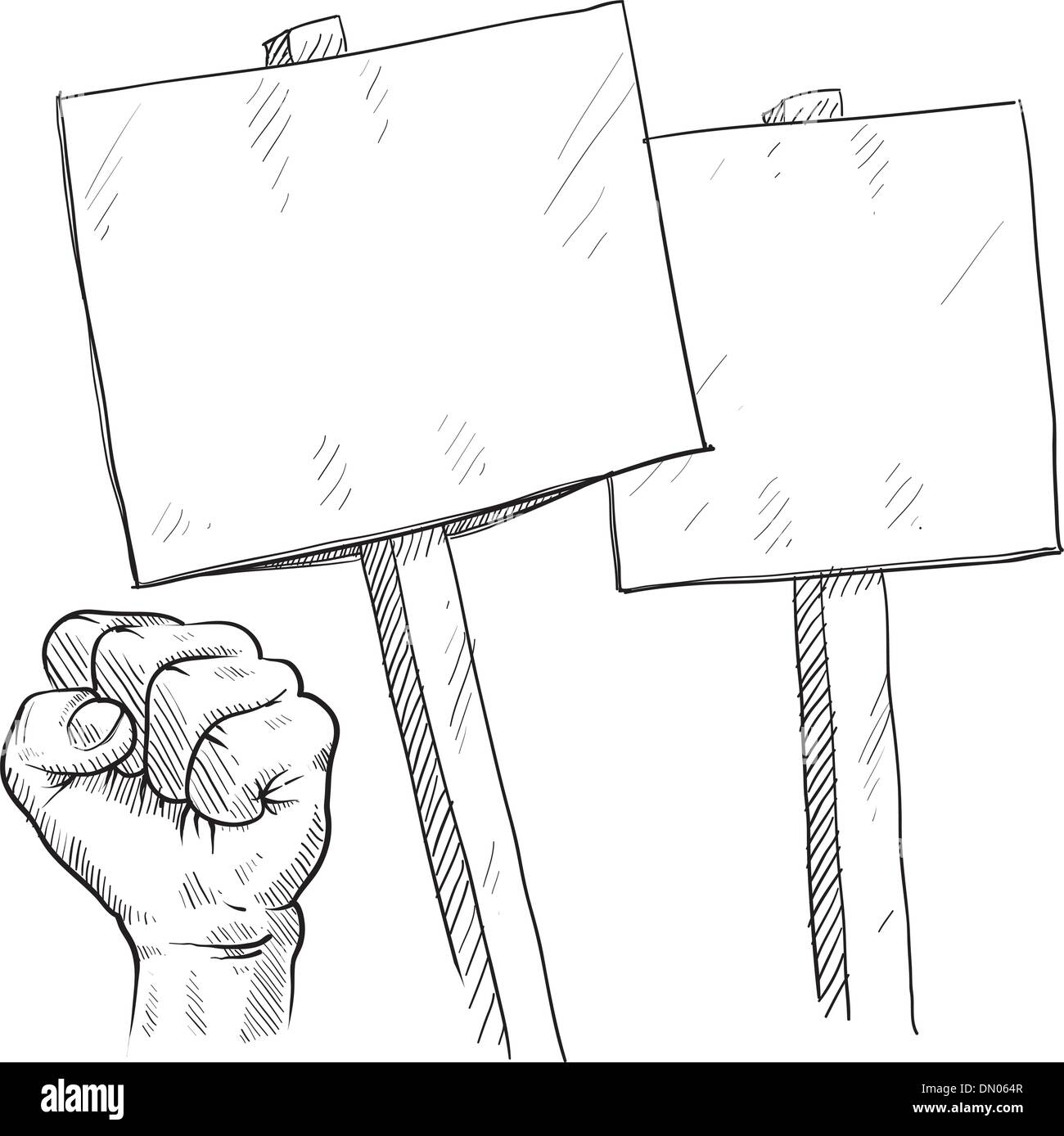 Des signes de protestation et de poings sketch Illustration de Vecteur