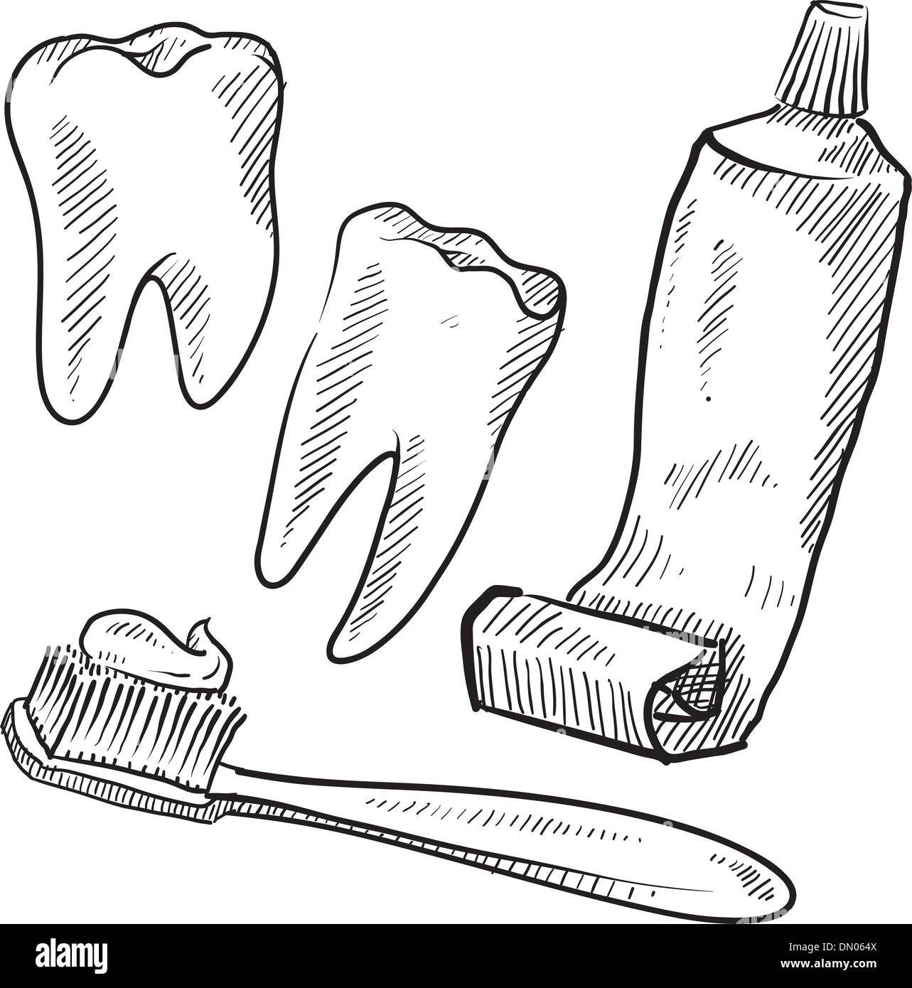 Croquis d'objets d'hygiène dentaire Illustration de Vecteur