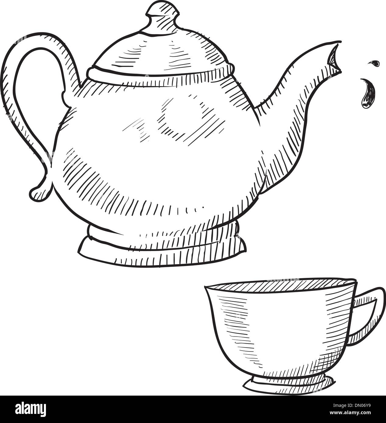 Théière et tasse de café ou de croquis Illustration de Vecteur