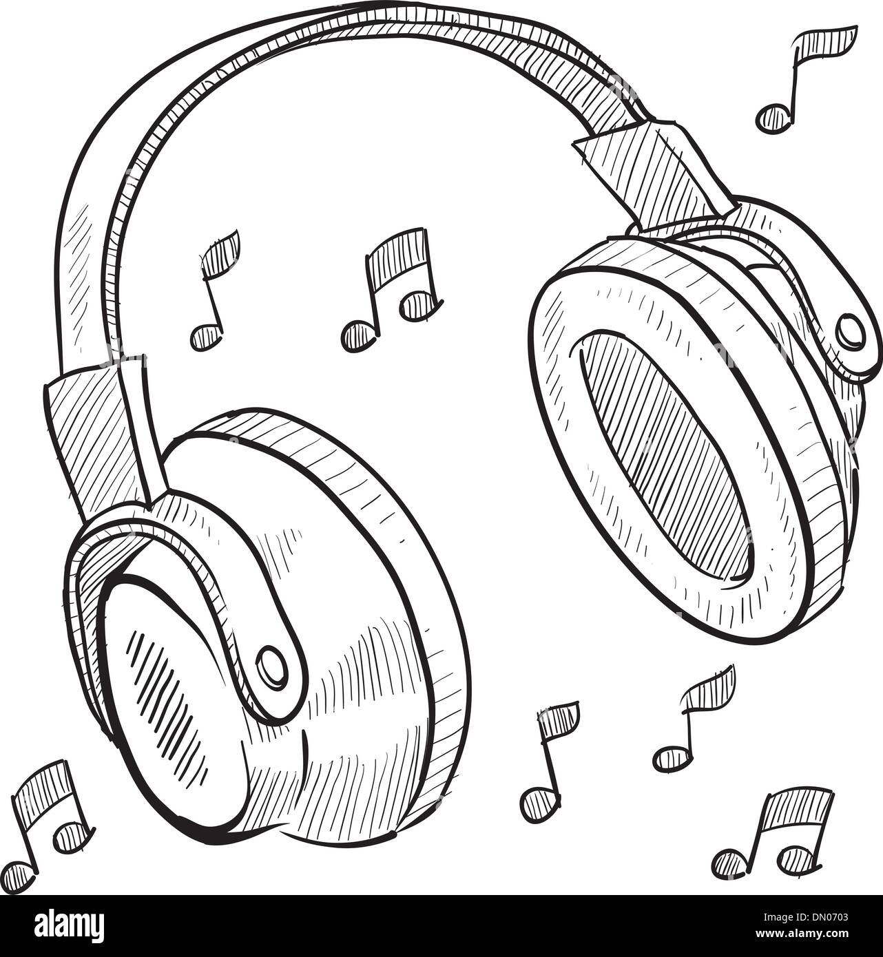 Audio headphones sketch Banque d'images noir et blanc - Alamy