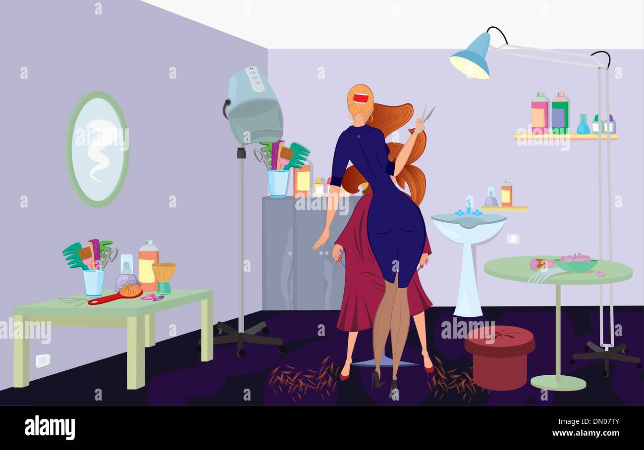 Salon de client en robe se couper les cheveux Illustration de Vecteur