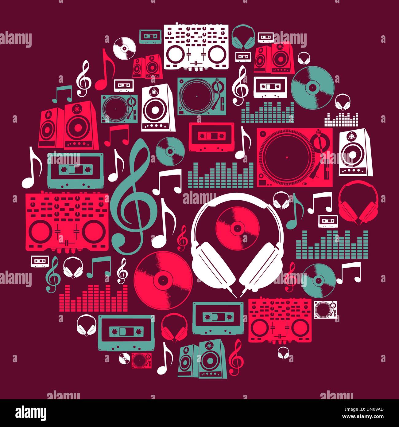 Les icônes de la musique de Dj circle Illustration de Vecteur