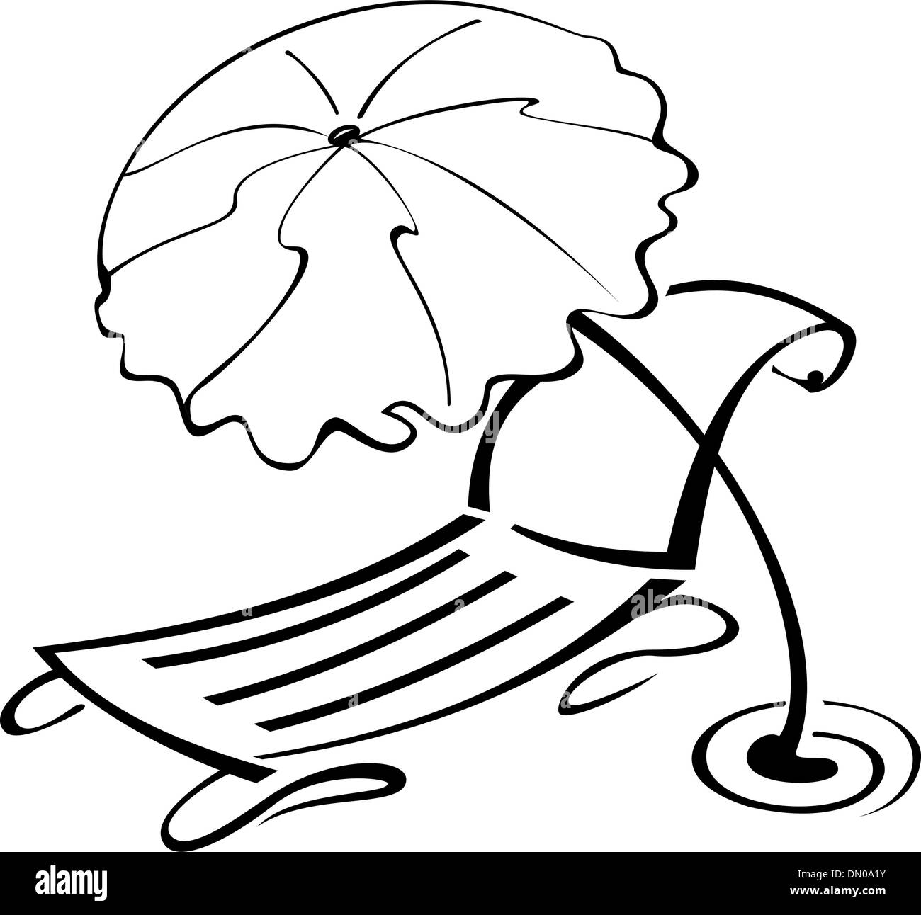 Contour noir et blanc parasol et chaise de plage Illustration de Vecteur