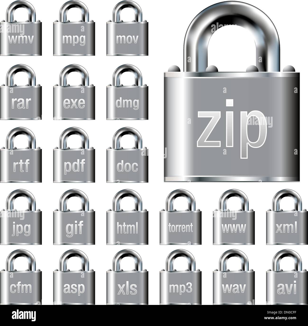 Types de fichiers sécurisé icon set Illustration de Vecteur