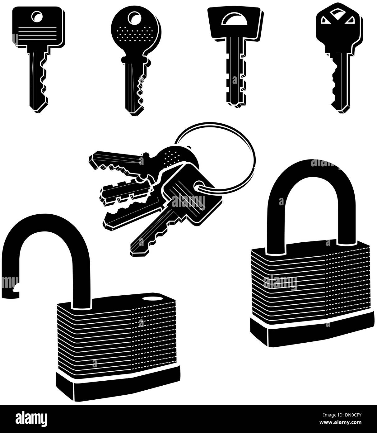 Les clés et les cadenas vector silhouettes Illustration de Vecteur