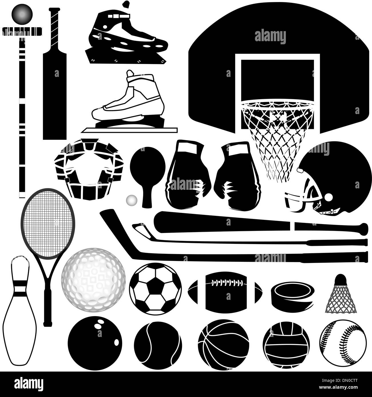 L'équipement de sport silhouette vector set Illustration de Vecteur