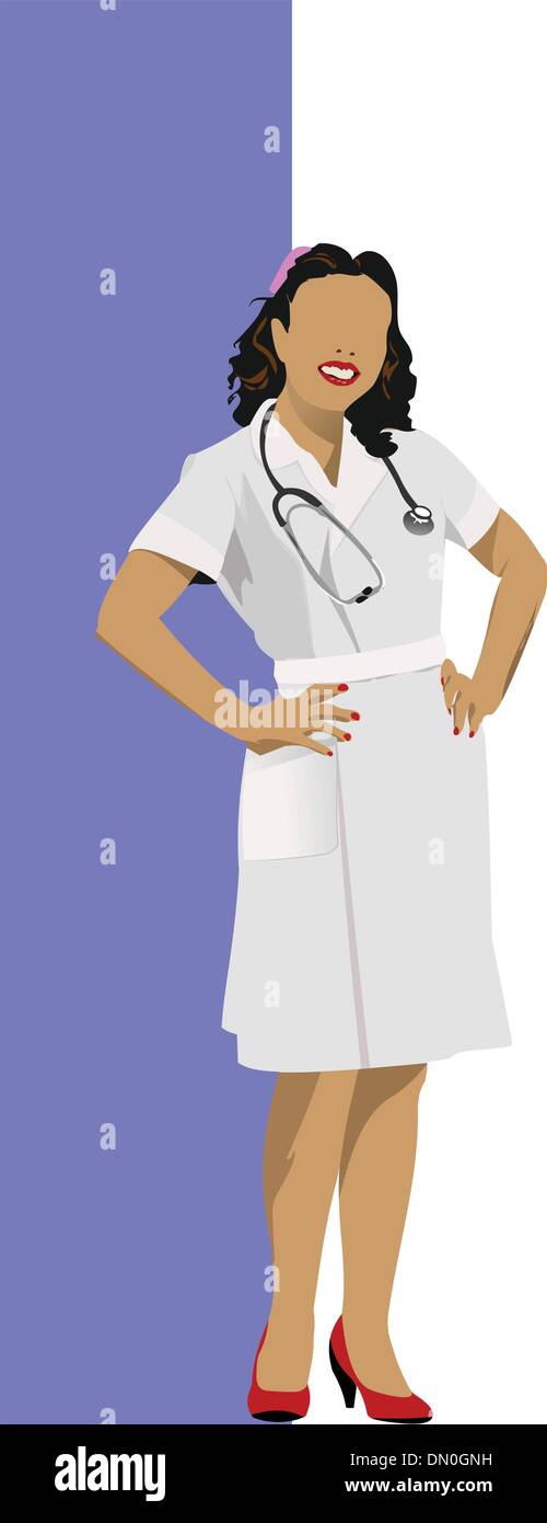 Femme avec l'infirmière du médecin blanc smock. Vector illustration Illustration de Vecteur