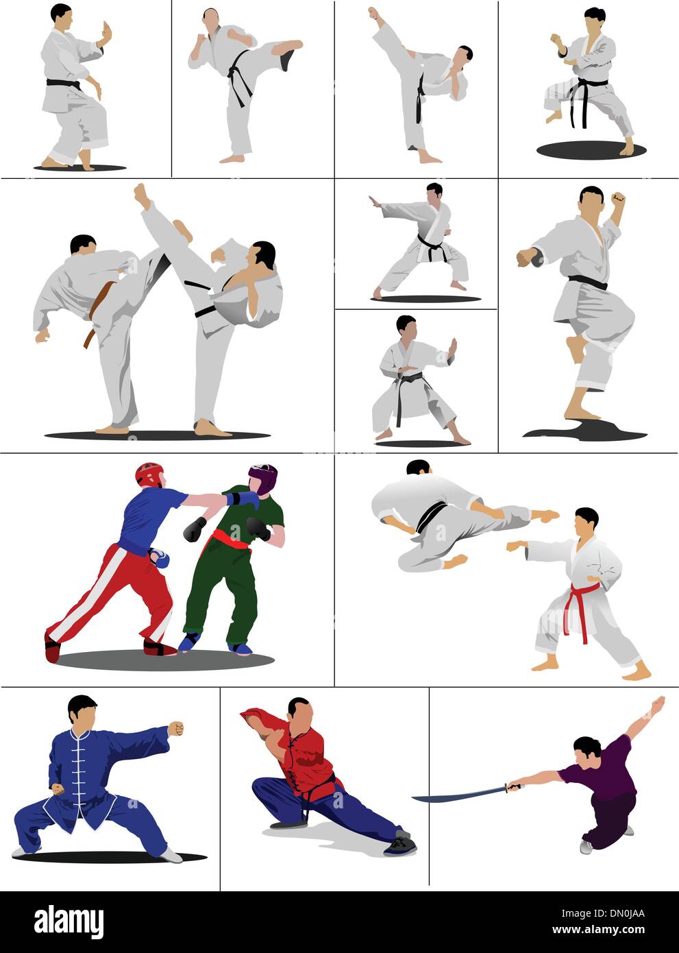 Sports de combat orientaux. Le sportif dans un poste. Le Wushu. Kung Illustration de Vecteur