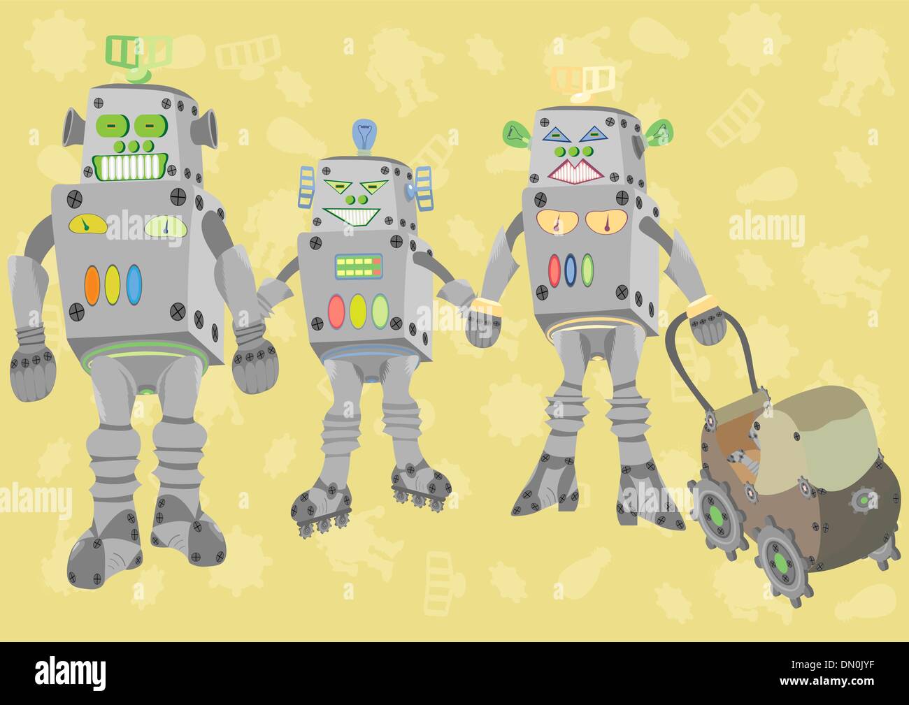 Famille heureuse de robots Illustration de Vecteur