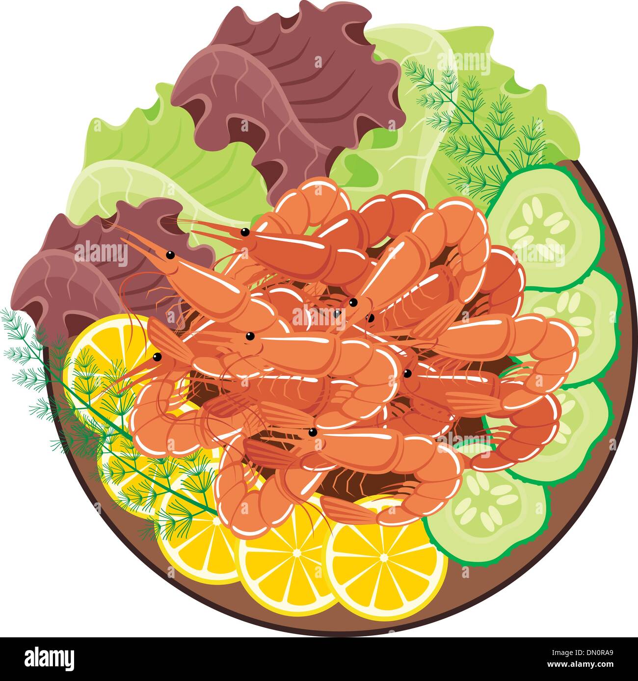 Plat de crevettes et légumes Illustration de Vecteur